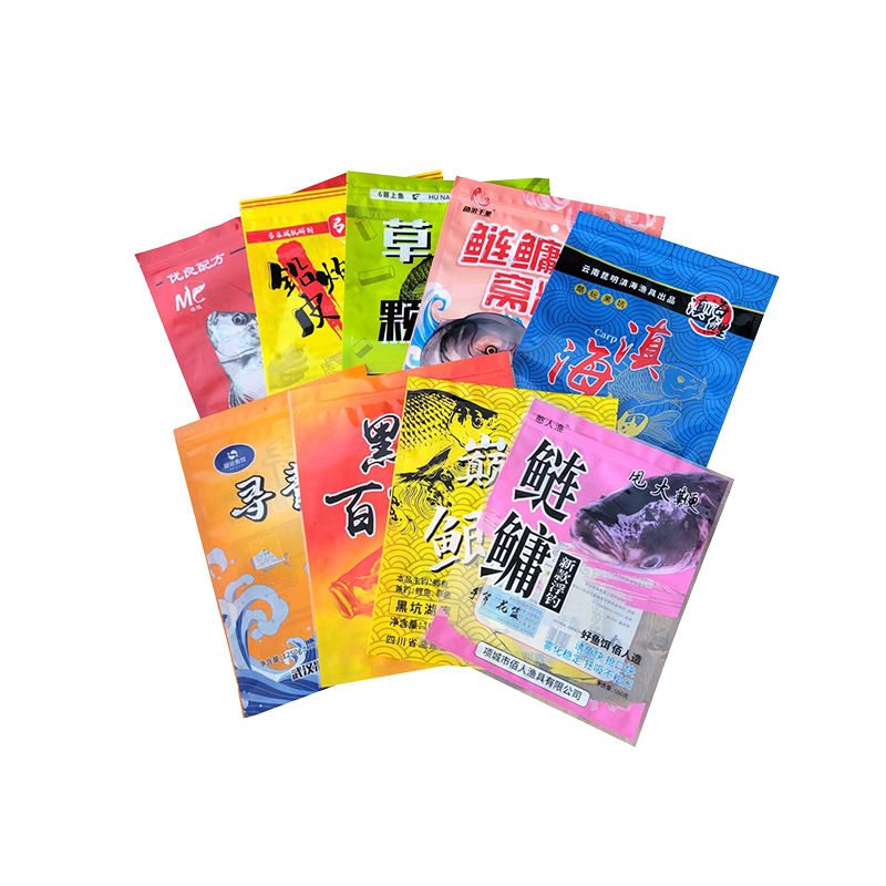 魚餌包裝袋餌料窩料(liào)防潮三(sān)邊封拉鏈袋鋁箔袋彩印複合(hé)自立(lì)袋